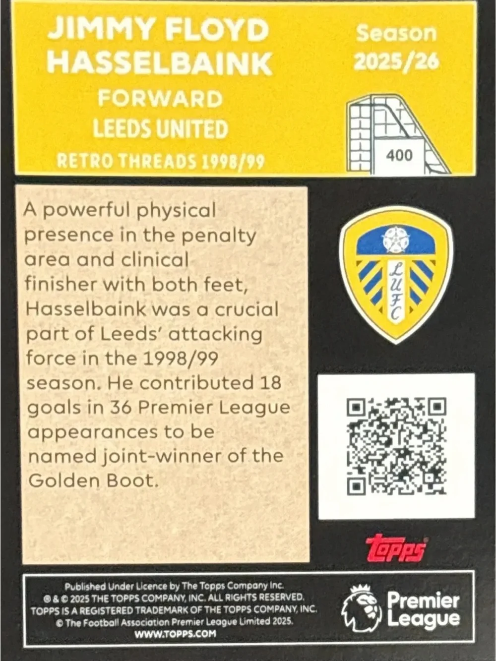 Topps Leeds United Jimmy Floyd Hasselbaink Soccer Card